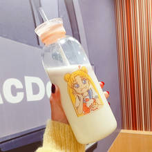 Силиконовая стеклянная бутылка Sailor Moon, Kawaii, Экологичная бутылка для воды, с соломенным стеклом, милые чашки, бутылка для воды 2024 - купить недорого