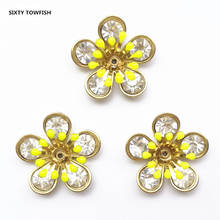 50 Pieces/lot 20mm New Brass Filigree Clear Rhinestone Flower Slice Charms Base Setting Hair Jewelry DIY Components Findings 2024 - buy cheap