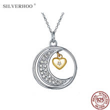 SILVERHOO 925 Sterling Silver Moon And Star Necklace Charms With 5A Clear Cubic Zirconia Circle Pendant Necklaces Fine Jewelry 2024 - buy cheap
