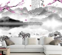 Papel de parede Chinese ink painting of landscape and flowers 3d retro wallpaper mural,living room tv bedroom home decor 2024 - buy cheap