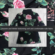 Base de ropa de 145 cm de ancho para otoño e invierno, malla elástica con estampado de flores y rosas, tela artesanal hecha a mano para vestido por metro 2024 - compra barato