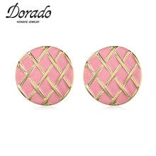 Pendiente de botón redondo Dorado para mujer y niña, joyería de moda Simple, Círculo de fiesta, laca rosa, accesorios Brincos 2024 - compra barato