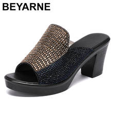 BEYARNESummer-zapatos de piel auténtica con diamantes de imitación para mujer, zapatillas de verano, tacones cómodos, antideslizantes, rhi, 2020 2024 - compra barato