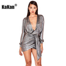 KaKan European and American Sexy Women's Pit Hot Stamping Dress Zipper Deep V-neck Sexy Irregular Dress 2024 - compre barato