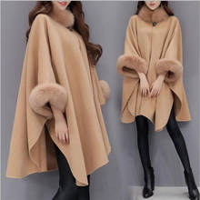 2021 Women Woolen Coat The Large Fur Collar Mid-length Coat Ladies Korean Style Jacket Wool-Coat Batwing Sleeve Parka Cape Shawl 2024 - buy cheap