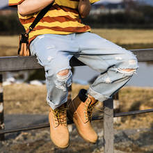 Мужские Винтажные свободные прямые джинсы с дырками, уличная одежда в стиле хип-хоп, джинсовые брюки длиной до щиколотки 2024 - купить недорого