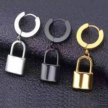 Stainless Steel Men Women Gold Silve Plated Lock Shaped Long Earrings Padlock Pendant Loop Drop Uniex Punk Jewelry Dropshipping 2024 - buy cheap