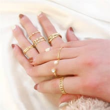 7Pcs/Set Fashion Open Design Women's Ring Set Crystal Pearl Ring Ornament for Women Girl Knuckle Ring Set Beach Jewelry 2024 - buy cheap