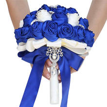 Broche brillante azul real de 21cm, ramo de novia, ramos de dama de honor, accesorios de boda, rosa de diamantes de imitación, flores artificiales, B02 2024 - compra barato