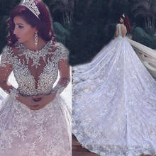 Vestido de novia árabe de lujo, con lentejuelas brillantes, cristales, de encaje, para novia, Dubai 2024 - compra barato