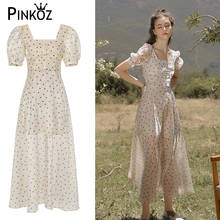 Pinkoz Vintage Polka Dot Chiffon Elegant Summer Dress Women Square Collar A Line Dress Fashion Designer Female Dresses Retro New 2024 - buy cheap