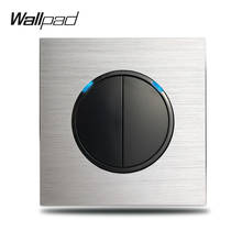 Wallpad Grey L6 2 Gang Double Light Switch  1 Way 2 Way Brushed Silver Aluminum Plate Push Return Button With Blue LED Indicator 2024 - buy cheap