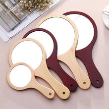 1pc Wooden Vintage Hand Mirrors Makeup Vanity Mirror Round Hand Hold Cosmetic Mirror With Handle For Gifts 2024 - buy cheap