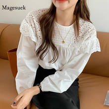 Korean Hollow Out Lace Blouse Women Elegant Elegant O-Neck Patchwork White Shirt Vintage Long Sleeve Loose Top Blusas 13602 2024 - buy cheap