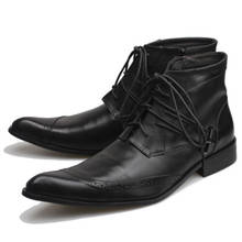 Nova primavera outono homens apontou toe aumento de altura tornozelo botas masculinas moda couro genuíno vestido alta topos botas masculinas 2024 - compre barato