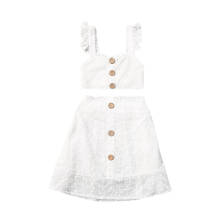 1-6 Toddler Kids Baby Girls Clothes Sets White Ruffles Button Sleeveless Vest Tops A-Line Skirts Holiday Boho Outfits 2024 - buy cheap