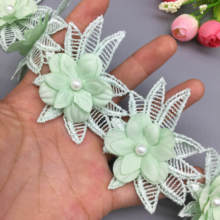 20x Pearl Rose Flower Green Embroidered Leaf Lace Trim Ribbon Fabric Sewing Supplies Craft DIY For Costume Dress Hat Decoration 2024 - buy cheap