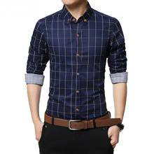 New 2019 Spring and Autumn Fashion Men's Brand Shirt 100% Cotton Men's Business Shirt Men's Plaid Slim Casual Long Sleeve Shirt 2024 - buy cheap