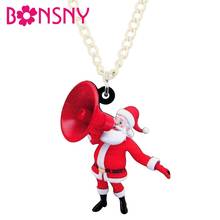 Bonsny Acrylic Christmas Cartoon Broadcast Santa Claus Necklace Choker Festival Jewelry Lady Girl Teen Kid Charm Decoration Gift 2024 - buy cheap