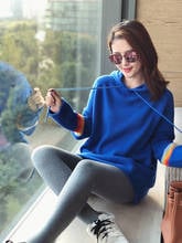 2021 autumn and winter new hooded cashmere sweater casual loose version sweater coat color sleeve sweater 2024 - buy cheap