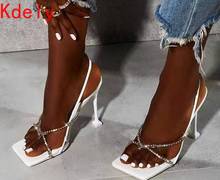 Mulheres sapatos de noiva de casamento moda transparente clip toe banda estreita stiletto saltos deslizamento em sandálias de cinta de tornozelo 2024 - compre barato