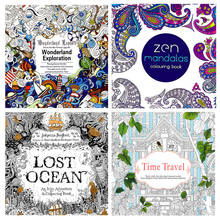 4 pçs novo inglês 24 páginas viagem no tempo perdido oceano livro para colorir mandalas flor para adulto aliviar o estresse desenho livro de arte 2024 - compre barato