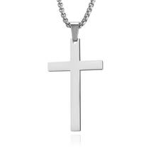 Simple Cross Pendant Necklace for Men Boy Stainless Steel Prayer Christian Religious Anniversary Male Jewelry 24Inch 2024 - buy cheap
