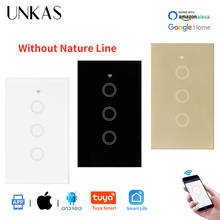 UNKAS US Standard Tuya APP Control Wifi Smart Wall Touch Switch Wireless Glass Panel 3 Gang 1 Way Single Fire Line Touch Switch 2024 - buy cheap