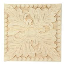 New Natural Wood Appliques Square Flower Carving Decals Decorative Wooden Mouldings for Cabinet Door Furniture Decor Craft 10x10 2024 - buy cheap