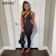 Sibybo Black One Shoulder Jumpsuits For Women Summer Hollow Out Bodycon Sexy Rompers Overalls Femme Fitness One Piece Outfit 2024 - buy cheap