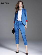 Conjunto de chaqueta con un solo botón para mujer, traje de trabajo elegante XXL para mujer, abrigos + pantalones ajustados de pierna y Capris, 2 piezas, otoño 2020 2024 - compra barato