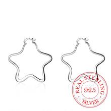 Personalidade hyperbole 100% 925 prata esterlina simples suave grande estrela hoop brincos para mulher esterlina-prata-jóias pendientes 2024 - compre barato