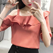 2021 Half Sleeves Slash Neck Solid Chiffon Women Blouse Fashion Lotus Leaf Strapless Casual Sweet Women Shirt Top Blusas 123J 30 2024 - buy cheap