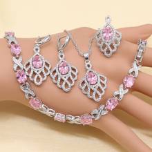 XUTAAYI 925 Серебряный набор украшений для женщин белый кубический цирконий розовый серьги ожерелье кольцо браслет 2024 - купить недорого