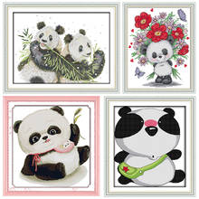 Joy monday bordado com agulha e linha de costura, presente com dois pandas em ponto cruz com estampa animal 11ct 14ct artesanal de contagem 2024 - compre barato