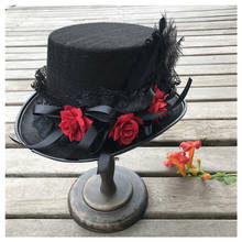 2019 Women New Retro Handmade Steampunk Top Hat With Flowers and Lace Ribbon Stage Magic Hat Party Hat Size 57CM 2024 - buy cheap