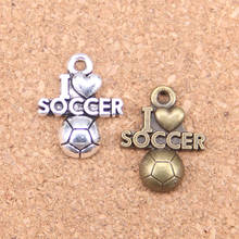 Colgantes antiguos de 16 piezas I Love Soccer de 20x16mm, joyería de plata tibetana Vintage, bricolaje para pulsera y collar 2024 - compra barato