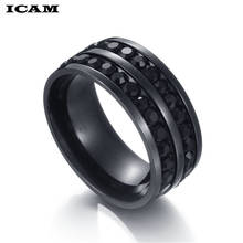 ICAM Men Hiphop Ring 316L Stainless Steel Black Stone Ring Rock Fashion Male Jewelry 2024 - buy cheap