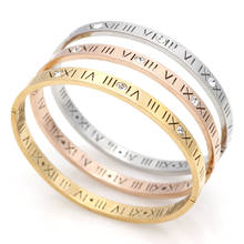 Hot Sale Fashion Opening Titanium Steel Bangles Crystal Rose Gold White Gold Bangles Roman Numerals Women's Bracelet 2024 - buy cheap