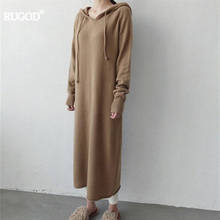 Rugod 2019 coreano nova moda com capuz camisola vestido feminino outono inverno vestido de malha manga longa grosso pulôver vestido 2024 - compre barato