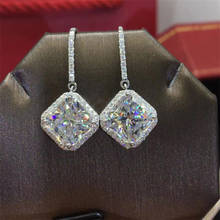 Brincos luxuosos de cristal quadrado, para mulheres, joias banhados a prata, pedras brilhantes, acessórios, brincos de charme feminino 2024 - compre barato
