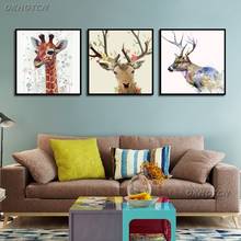 Pintura en lienzo de animales, imágenes artísticas de pared, jirafa, alce, Impresión de acuarela, carteles para sala de estar, decoración del hogar, nórdico minimalista 2024 - compra barato