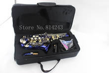 Margewate saxofone curvo pequeno, saxofone com estojo, instrumento musical, laca azul, sax reto 2024 - compre barato