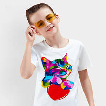 Camiseta de arcoíris para niños, camisa de gato arcoíris de colores del desierto, camisetas para niñas, camisetas de fe, camiseta de manga corta de verano 2024 - compra barato