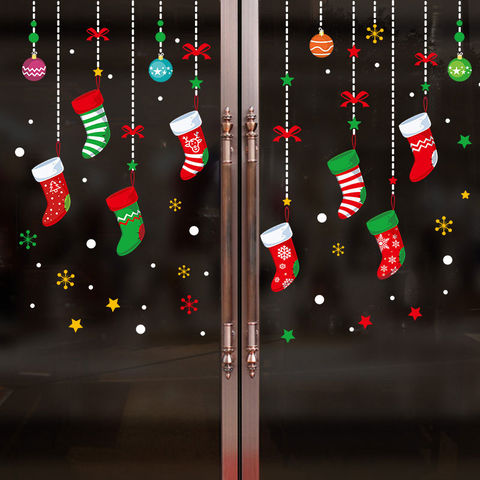 Рождественские украшения, настенные наклейки, Санта-Клаус, носок, снежинки, настенные наклейки, новогодние и Рождественские декоративные наклейки на окна 2022 - купить недорого
