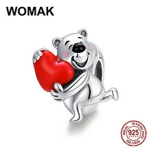 Woman jewelry enamel silicone beads Polar Bear with Heart charm fit bracelet making 100% 925 sterling silver pendant original 2024 - buy cheap