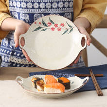 LingAo Japanese tableware ceramic plate creative irregular household dish double ear dish children's dinner plate set the casser 2024 - buy cheap