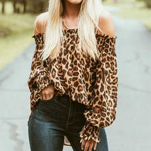 Blusa de manga larga con estampado de leopardo para mujer, hombros descubiertos, Tops 2024 - compra barato