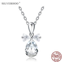 SILVERHOO Fine Jewelry For Women S925 Sterling Silver Bowknot Water Drop Pendant Necklace Pure High Quality Austria Crystal 2024 - buy cheap