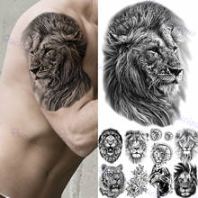Переводная татуировка-наклейка с Львом для мужчин, женщин, мужчин, тигр, компас, цветок, временная татуировка, большая моющаяся татуировка на руку, тату-наклейка 2024 - купить недорого